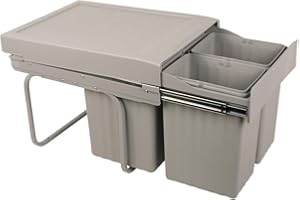 Sanitop-Wingenroth Ausziehbarer Mülleimer Küche, 31 l Einbaumülleimer, Trennsystem: 16 l + 2 x 7,5 l, 3-fach Trennung, Abfallsystem, Abfallsammler, Bodenmontage, Kunststoff Grau, 28017 4