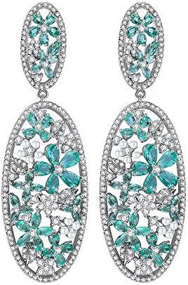 Copper Inlay AAA Zircon Electroplating Gold Luxury Europe And America Pearl Micro Water Color Green Zircon Fashion Pearl Flower Earrings