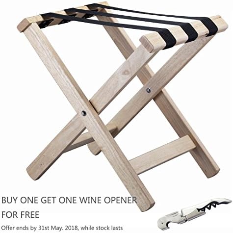 VERSACE DUNN Compact Wooden Folding Luggage Rack Suitcase Stand With Nylon Webbing Strap,Rubber Wood (Light Wood)