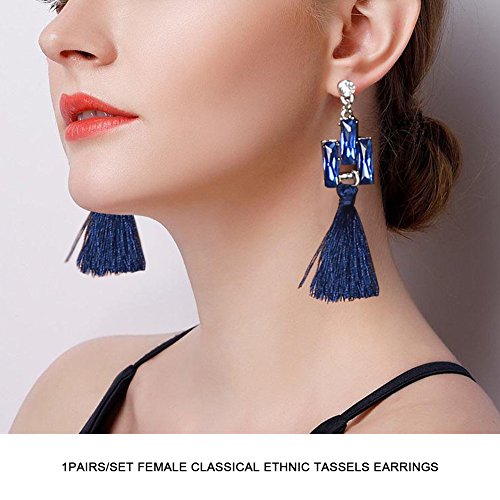 3 colori 1 paio/orecchini lunghi, orecchini da donna Nappe classiche etniche strass orecchini lunghi, per tutti i giorni e le feste(Blu)