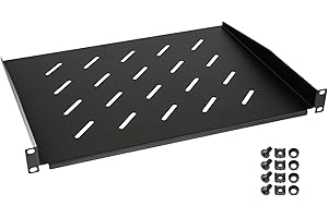 HMF 65499 Étagère pour Armoire Serveur | 19 Pouces | 1 U | Profondeur d'encastrement 350 mm | Noir