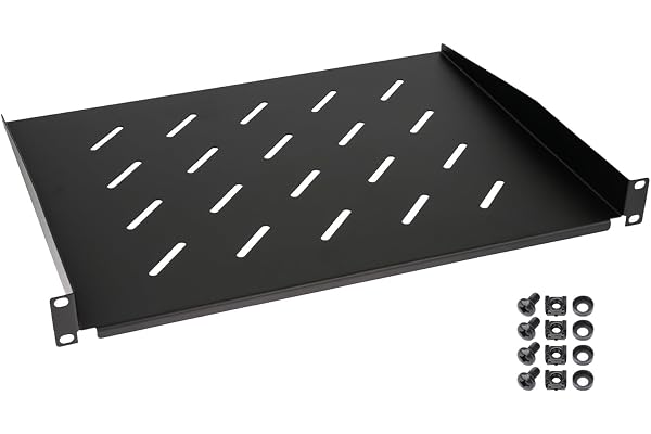 HMF 65499 Étagère pour Armoire Serveur | 19 Pouces | 1 U | Profondeur d'encastrement 350 mm | Noir