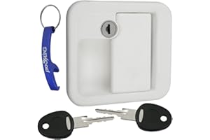 PRO-STYLING DESIGN FOR PERFECTION Zamek do drzwi, zamek zewnętrzny, do przyczepy kempingowej, kampera, system FF, z cylindrem i dwoma kluczami, biały, w zestawie z breloczkiem do kluczy pro-Styling