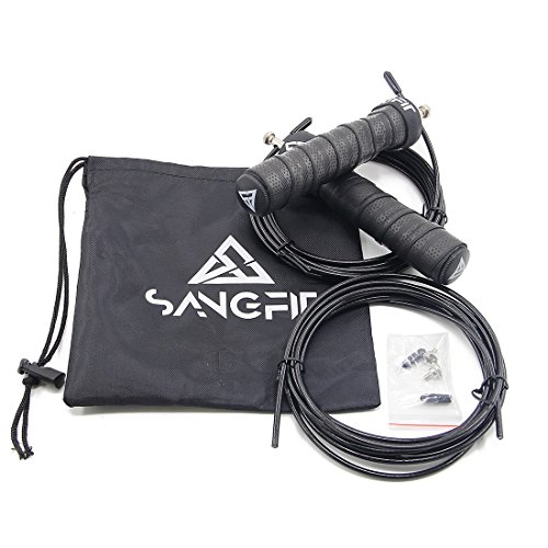 SANGFIT Springseil/Springschnur mit top geprüften Kugellager – Speed Rope inkl. 2x extra Stahlgewichten für die Griffe + 1x extra Seil. Längenverstellbar, premium Qualität und stylisches Design.Kein lästiges verdrehen der Schnur, durch die neu Innovation unseres Kugellagers! - 5