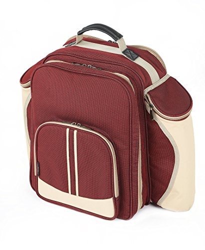 The Greenfield Collection BPS4RDH Super Deluxe vier Personen luxus Picknick Rucksack, weinrot - 2