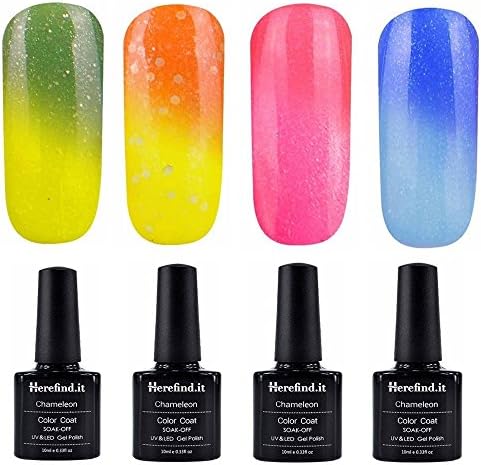 Pack of 4 Bottles Chameleon Thermal Colour Changing Gel Polish Soak Off Nail Art Varnish Nail Polish Soak Off | Requires UV or LED Nail Lamp (4PICS-1)