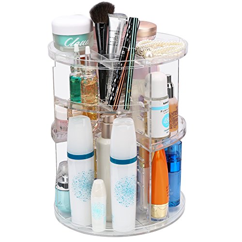 Kosmetik Aufbewahrung ISWEES 360 Grad Drehbarer Make up Organizer Einstellbarer Kosmetikorganizer Multifunktionale Aufbewahrungsbox, Großer Stauraum, 7 Verstellbare Ebenen, Passend für Schminke, Gesichtswasser, Cremes, Kosmetikpinsel und Lippenstifte, Acryl Transparent