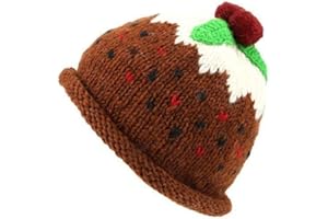 LoudElephant Wool Knit Christmas Pudding Hat with Warm Fleece Band and Rolled Brim Xmas