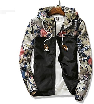 Cajerin Floral Bomber Jacket Men's Flower Floral Pattern Full Zip Hooded Coat Men's Fashion Flower Print Coat Zipper Jacket Windbreaker Jackets Coat (XL, Black)