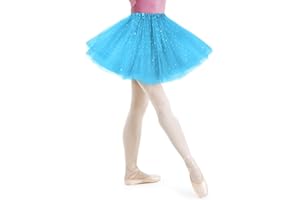 AYBUY Jupe Tutu pour Femme avec Paillettes Étoiles,3 Couches Jupe en Tulle Rétro Années 80,Fête Halloween Carnaval Costume De Fête,Tutu Rétro Accessoire Fluo Danse Habiller Fille