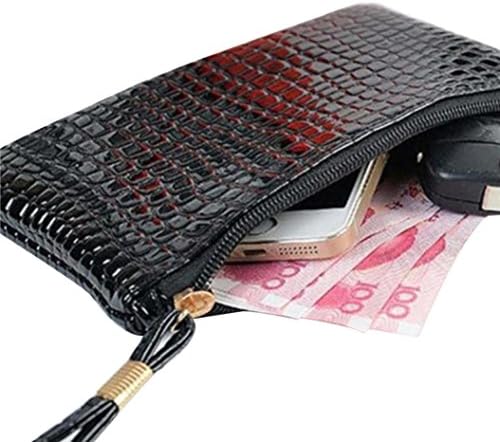 Kangrun Mini Size Women Crocodile Leather Clutch Handbag Bag Coin Purse Fashion Elegant Design PU Leather Zipper Pouch Top Handle Shoulder Handbag Coin Purse Wallet (19×11×1.5cm, Black)