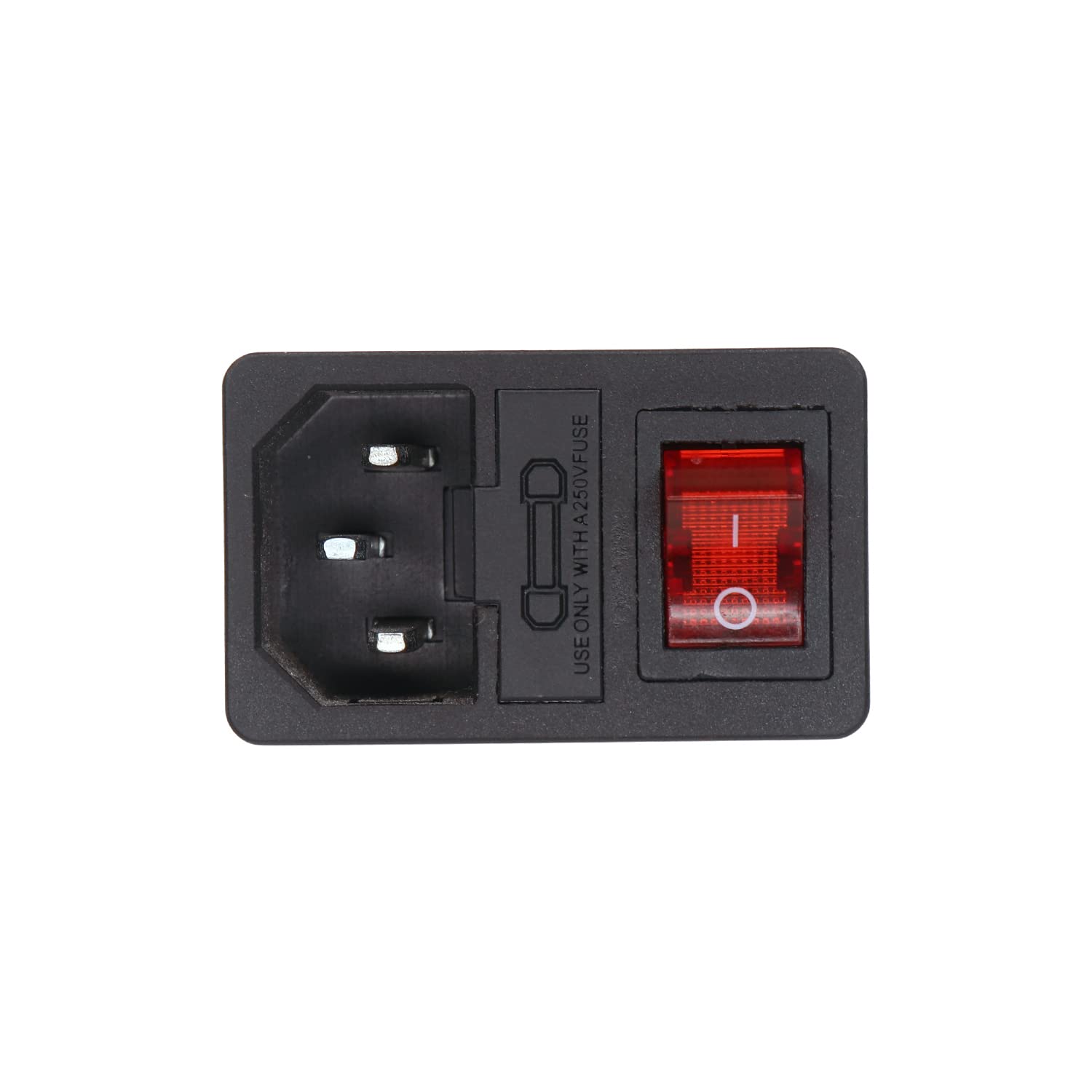 Electronic Spices C14 Ac 250v 10a Panel Mount Plug Adaptor Power Socket Connector 3 Pins With Red Indicator Rocker Switch and Fuse Slot