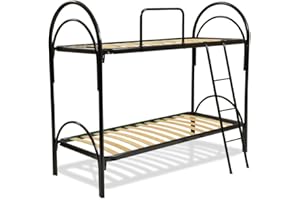 Comprarredo Letto a castello scomponibile salvaspazio con reti a doghe 80x190 e telaio in acciaio con scaletta e sponda anticaduta, colore struttura nero