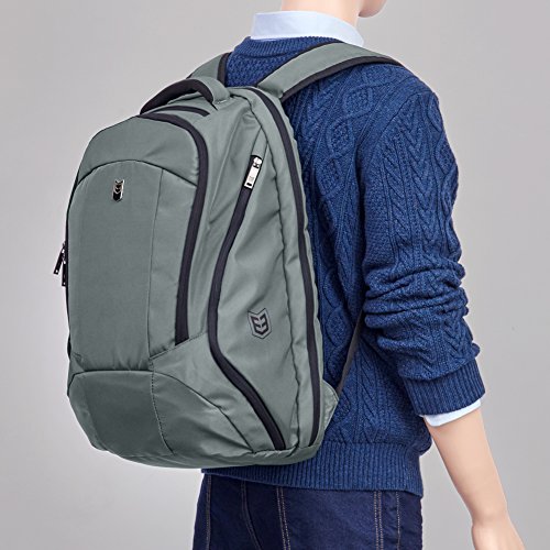 Laptop Rucksack 17,3″, Evecase Wasserabweisend Daypack mit Laptopfach 17.3 Zoll/ Akteneinteilung / Tabletfach/ Viele Zubehörfächer / Versteckbar Getränketasche – Grau - 8