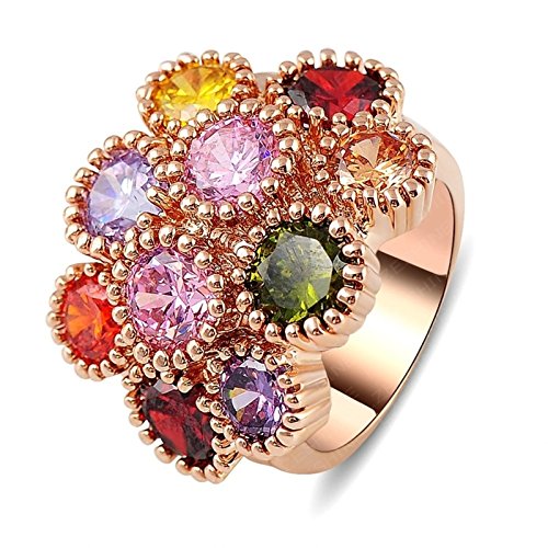 Aooaz Free Engraving Womens Ring Alloy Ring Colorful Rose Gold Plated Crystal Exaggerated Wedding Ring
