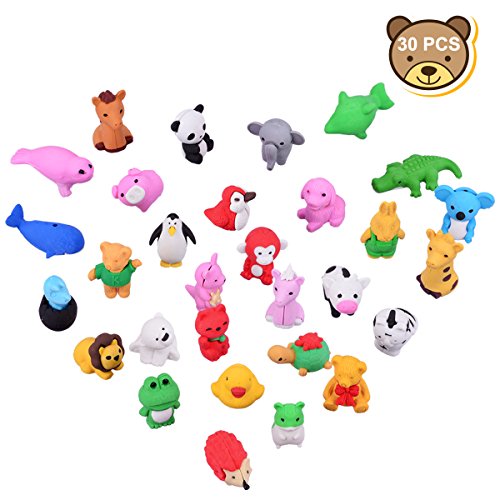 OZUAR 30 Stücke Mini Tiere Radiergummi Set für Kinder, Radierer fur Gastgeschenke als Geburtstagsgeschenk und Kreatives Spielzeug Party bunte lustige Radiergummi