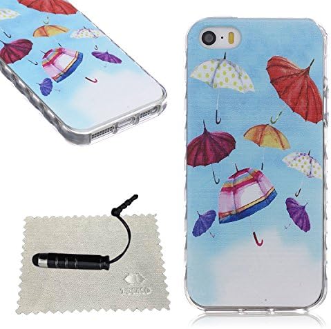 iPhone 5s Case Silicone,iPhone 5S/SE Cover Transparent,iPhone 5s Soft Case Pattern,TOCASO Ultra Thin Slim Shockproof Crytal Clear Gel TPU Protective Bumper Case Colorful Painted Flowers Butterfly Cartoon Rubber Skin Flexible Shell Backcover with Black Stylus Pen for iPhone 5/5s/SE -Umbrella