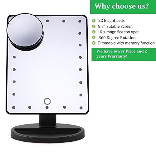 Beleuchteter LED Kosmetikspiegel von foamsky, LED Make-up und Spiegel mit 22light Leuchtmittel + Entnahme 10 x Vergrößerung Spiegel groß LED beleuchtet Kosmetikspiegel für Tischplatte, Badezimmer, Schlafzimmer, Reisen, Rasieren, Dressing - 3