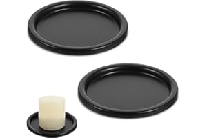 Ajcotahm 2 PCS Black Metal Candle Holder Candles Plate Stand Decorative Tray Candle Plate for Pillar Scented Flameless Ball Candles Table Centerpiece Christmas Weddings Home Decor