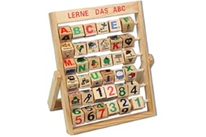 FAIMEX Lernspiel ABC Zahlenlernspiel Holzspielzeug Alphabet Schiebeklötzer Schieber