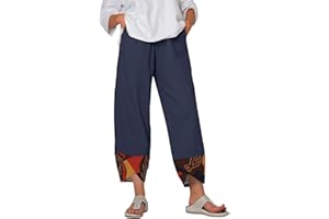 heekpek Pantaloni Donna Estivi Cotone Lino Leggeri Comodi Pantaloni Casual Donna Larghi Tinta Unita Pantaloni Spiaggia 9/10 Lunghezza