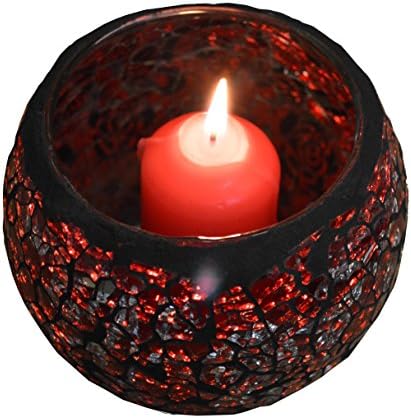 Antique Modern Glass Effect Bowl Candle Holders (H8XW8)cm (Red)