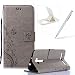 Produktbild Schutzhülle Asus Zenfone 2 Laser ZE601KL 6.0 Zoll Schutzhülle, herzzer Elegant Glatt Beutel Fall PU Leder Lovely rot Schmetterling Blumen Glas gehämmert Design Book Style, zusammenklappbar Flip Stand Schlank Buch Brieftasche Slot Kreditkarten Shell, Schutz Tragbar Ultra Slim TPU Silicon Gel Innenraum shock-absorption Bumper Case für Asus Zenfone 2 Laser ZE601KL 6.0 Zoll + 1 x Kickstand rot + 1 x Stylus Touch Pen claret-rosso grau