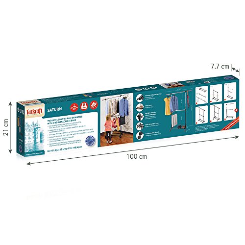 Tatkraft Saturn Teleskop Kleiderständer Verstellbar Länge 84-121.5 Höhe 113-198 cm Robustes Doppelstahlrohr Verchromter Stahl - 6