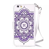 Iphone 6 6S Hülle Cover Case Leder Muster Flip Etui Case Echt,Nnopbeclik® PU Leather Luxus bling bling Blume Case Handytasche Kristall Glitzer Diamant Strass Schutz Etui Schale multi Farbe Muster Design Backcover Wallet Brieftasche im Bookstyle mit Standfunktion Karteneinschub und Magnetverschluß Pour Iphone 6 6S 4.7 Zoll[Weiß-Lila] - 5