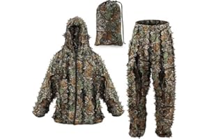 AnExer Ghillie Suit Camuflaje, Ropa De Camuflaje con Hojas de Arce 3D para Jóvenes y Adultos, Ropa Caza Hombre Camuflaje con Bolsa para Caza de Pavos Fotografía
