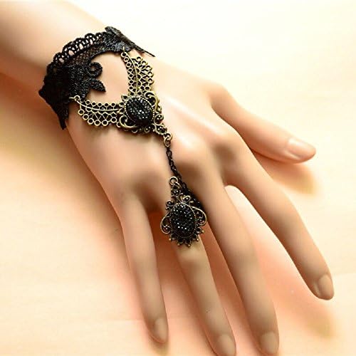HAT SHOP Black Jewel Lace Heart and Ring Party Fancy Dress Vintage Sexy Accessory
