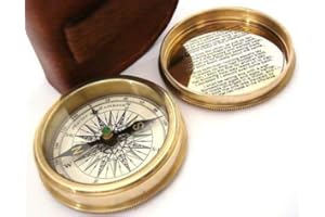 Nautical Replica Hub Hermosa brújula náutica de Robert Frost Poem, brújula de Bolsillo con Funda de Piel