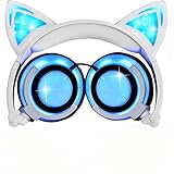 gato forma de cara  Niños auriculares con cable de plegable auriculares orejas de gato auriculares Glowing luces con USB cable de carga para iPhone, teléfono Android, ordenador portátil, Tablet, PC, MP3, MP4Player