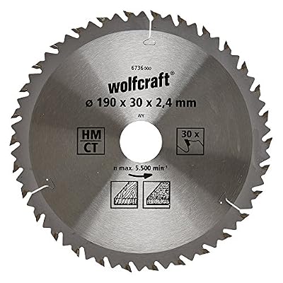 Wolfcraft 6736000 1 Lame de Scie Circulaire Ø 190 Mm, Ct, Alésage 30 Mm, 30 Dents, Surface Poncée, Denture Sablée Et Alternée