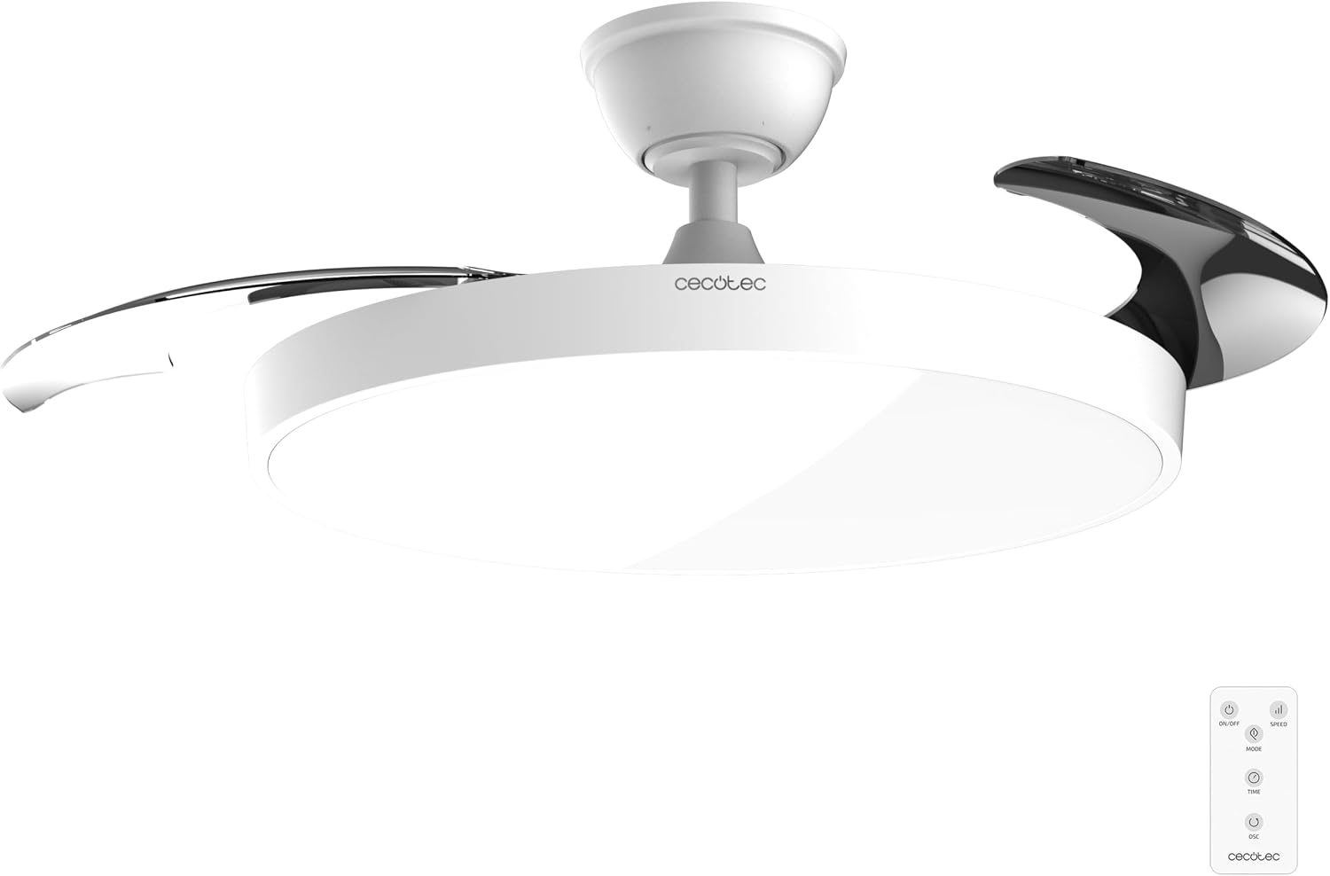 Cecotec Ventilador de Techo con Luz con Aspas Retráctiles EnergySilence Aero 300 Air Invisible. 30W, Motor DC, Mando a Distancia, 6 Velocidades, Temporizador 4h, Función Winter-Summer