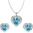 Clara 925 Sterling Silver Sky Blue Heart Pendant Earring Chain Jewellery Set | Rhodium Plated, Swiss Zirconia | Gift for Women & Girls