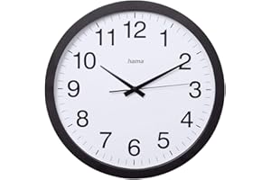 ‎HAMA Hama zegar ścienny Aruba (bez odgłosów tykania, czytelny, cichy, Ø 40 cm, zegar analogowy, ze wskazówką godzinową, minutową i sekundową, szklana osłona, w zestawie bateria 1x AA) czarny