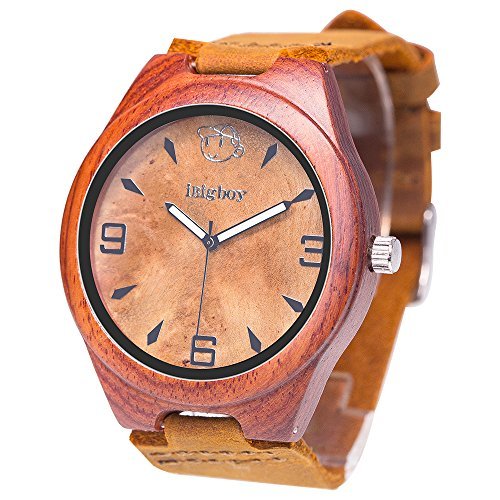 iBigboy Mode Holz Uhr mit Mineralhartglas und Lederband Uhr