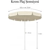 Krem Plaj ve Bah&ccedil;e Şemsiyesi 200 cm &ccedil;ap / 10 Telli