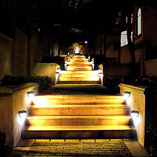 4 Stück LED Solarleuchte 6LEDs Wandleuchten Wasserdicht Gartenleuchte, Solar Außenleuchte, Wandleuchte fürGarten, Zaun, Garten, Garten Deko, Garage, Treppe usw. (Warmweiß) - 4