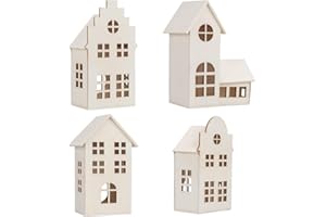 Ideen mit Herz Casette decorative in legno naturale | 4 misure | casetta decorativa con apertura | casetta luminosa | 4 pezzi