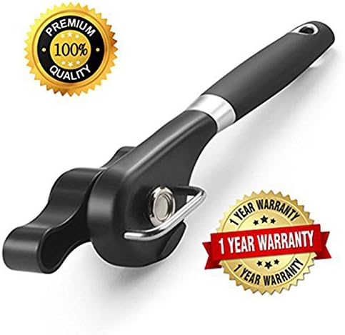 Stainless Steel Safe Manual Can Opener with Soft Grips Handle, Ergonomic Smooth Edge, Side Cutting can opener, Lid Lifter That Won't Touch Food - Black