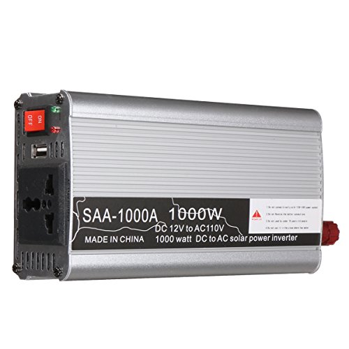 MASUNNSolar Power Inverter 1000W 12V Dc To 110V Ac Modified Sine Wave Converter - Silver