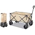 HEXAR® Heavy Duty Shopping Trolley Collapsible Utility Cart Beach Wagon 360° Wheels & Adjustable Handle, 150Kg Capacity Foldable Grocery Cart for Garden Patio Outdoor Camping Picnic