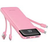 Charmast Power Bank with Built in Cables X 4, 10000mAh Portable Charger | Slim Type C Powerbank 6 Outputs 3 Inputs, LED Displ