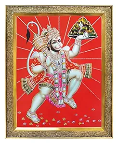 Koshtak Hanuman / bajrangbali ji with with Dronagiri Mountain & shri ram on Chest photo frame with Unbreakable Glass for wall hanging / gift / temple / puja room / home decor and Worship
