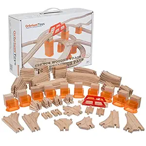 110 PCs Orbrium Toys Multi-Level Wooden Train Track Expansion Pack
