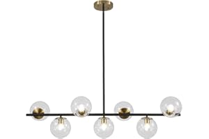 KCO Illuminazione Nero e Ottone Lampadario Lampadario 7 Luce Vetro Trasparente Bolla Lampadario Moderno Grande Globo Sputnik Lampadari Fattoria Oro Lineare Cucina Pendente Illuminazione