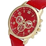 Collection Unisex-Armbanduhr BeiläUfige Geneva Kunstleder Uhr Herren Analoge Japanisch Quarzwerk Uhren MäDchen Armbanduhr Retro Digital Uhren (rot)