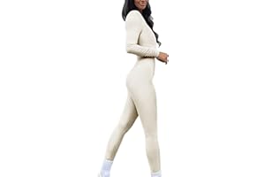 Litthing Women Yoga Jumpsuits Ribbed Knit Long Sleeve Square Neck Bodycon Jumpsuit Ladies Workout Outfits One-Piece Sports Suit Sportswear…